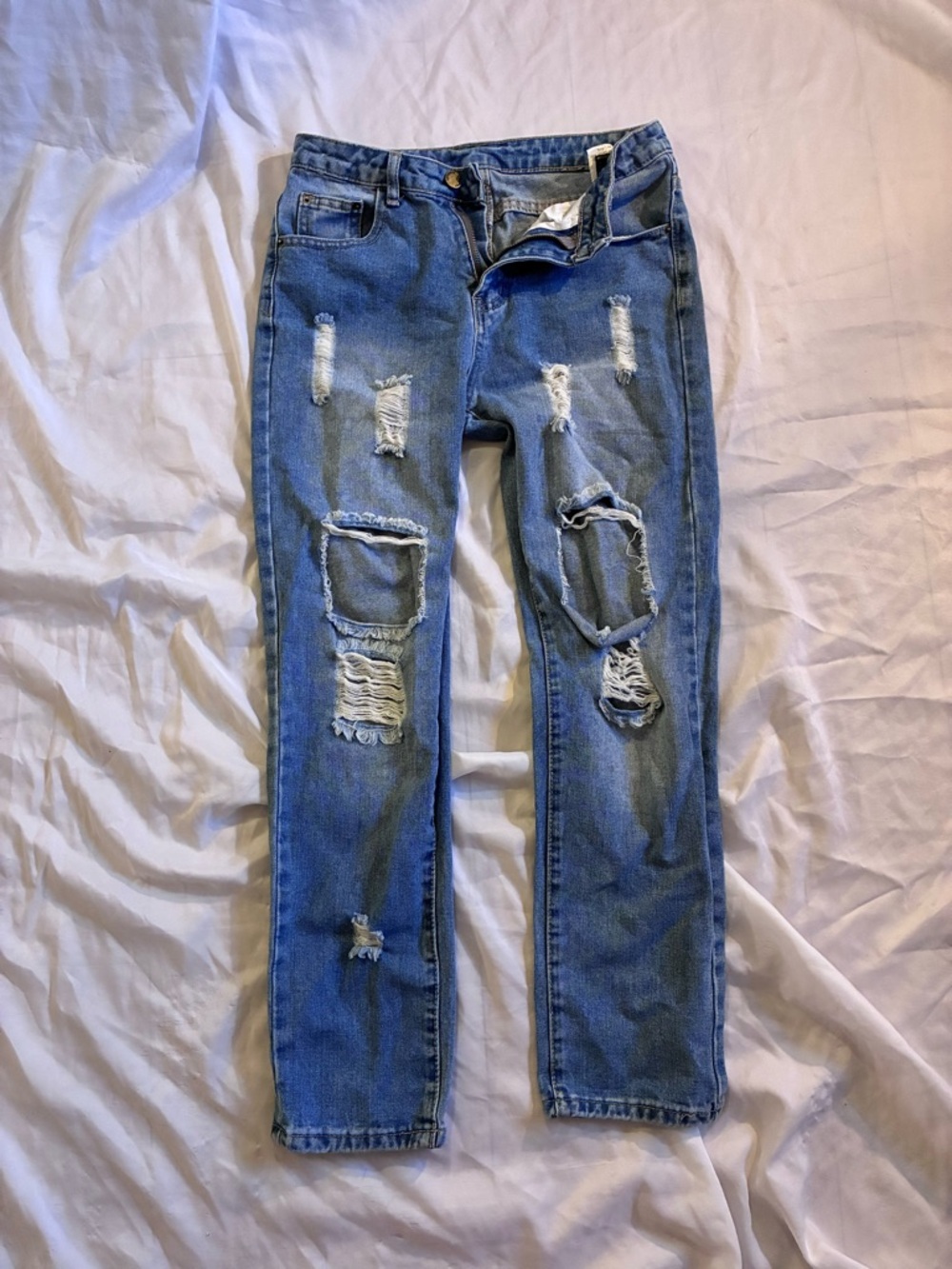 SHEIN Distressed Straight Leg Jeans